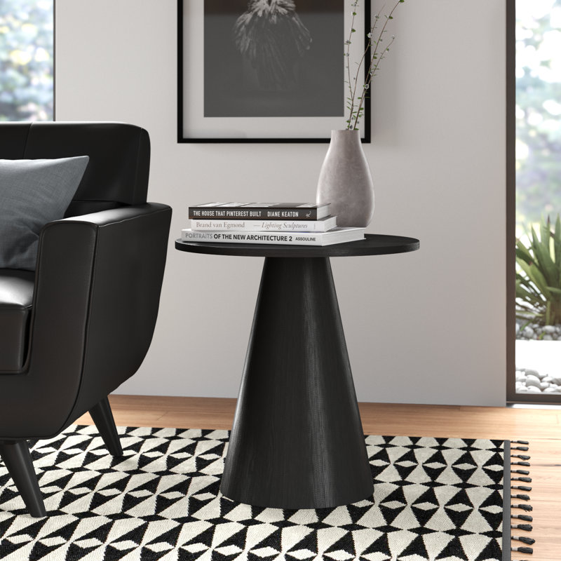 Carnisha 24 Inch Round Black Pedestal End Table